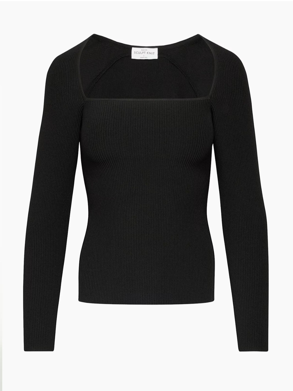 Babaton Black Square-Neck Ribbed Long Sleeve Top - Sculpt Knit